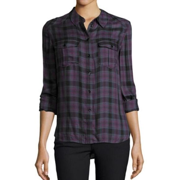 Paige Plum Plaid Mya Button Down Flannel Top - Picture 1 of 6